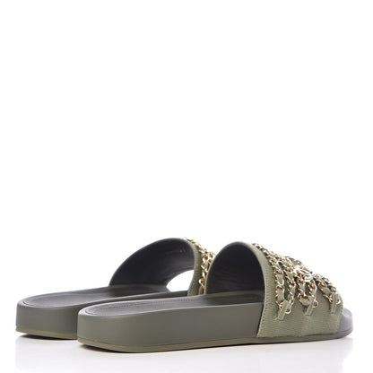 Chanel Canvas Chain Flat Sandals 37 Khaki 4 of 9
