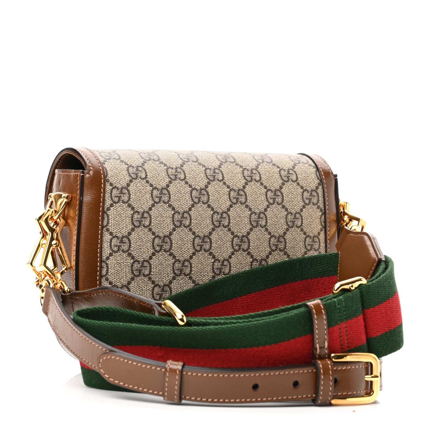 GG Supreme Monogram Web Mini Horsebit 1955 Shoulder Bag Beige Brown Sugar