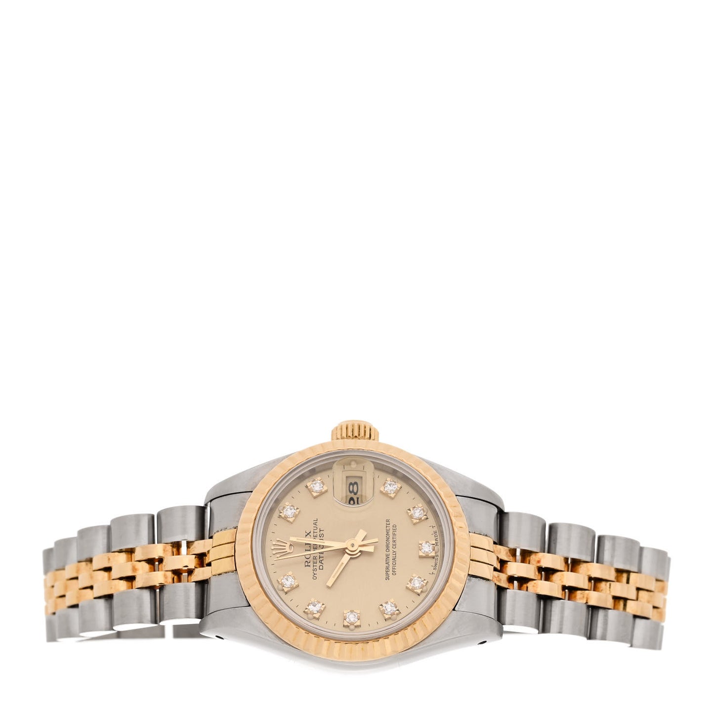 Stainless Steel 18K Yellow Gold Diamond 26mm Oyster Perpetual Datejust Watch Champagne 69173