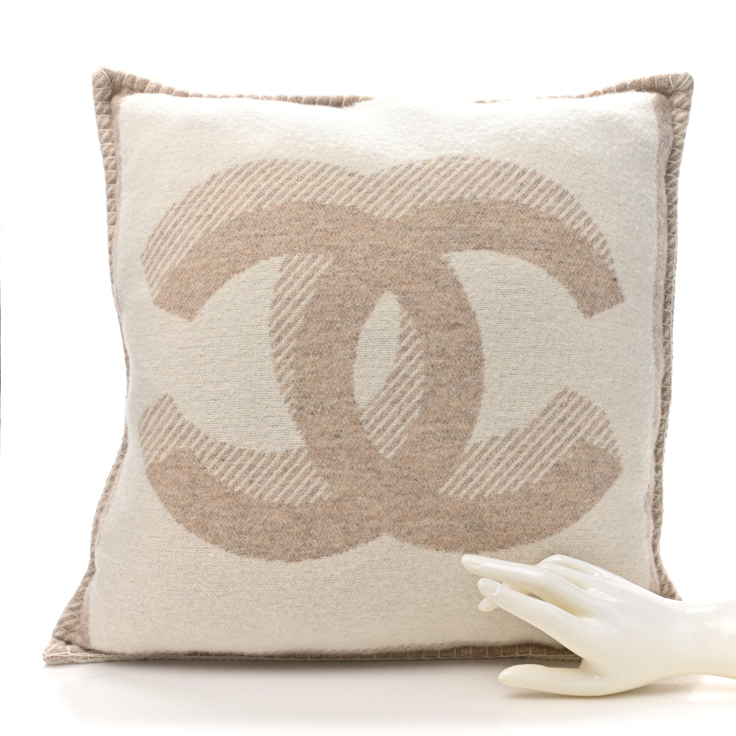 Chanel Merino Wool Cashmere CC Pillow Beige Off White 2 of 5
