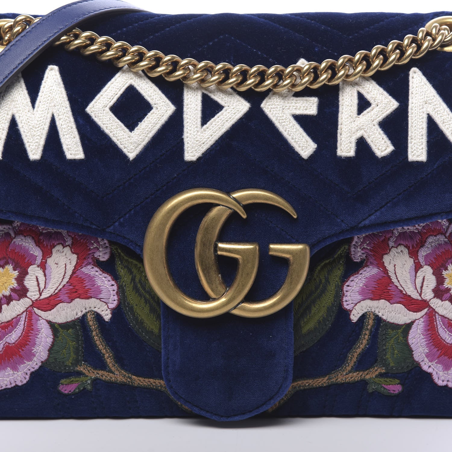 Gucci Velvet Matelasse Modern Embroidered Medium GG Marmont Shoulder Bag Cobalt 8 of 10