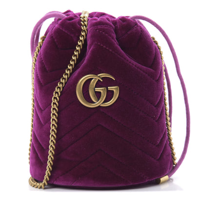 Gucci Velvet Matelasse Mini GG Marmont 2.0 Bucket Bag Fuchsia Violet Cyclamen 1 of 10