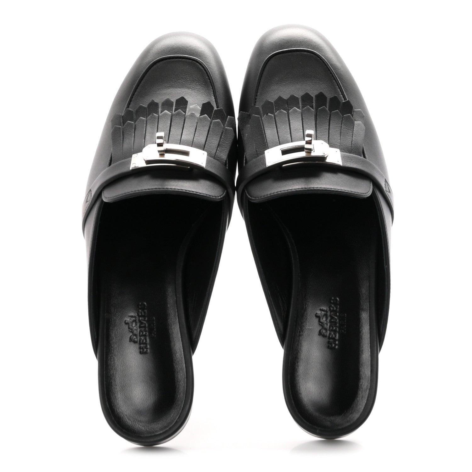 Hermes Fringed Calfskin Oz Mules 36.5 Black 2 of 10