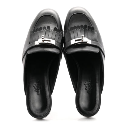 Hermes Fringed Calfskin Oz Mules 36.5 Black 2 of 10