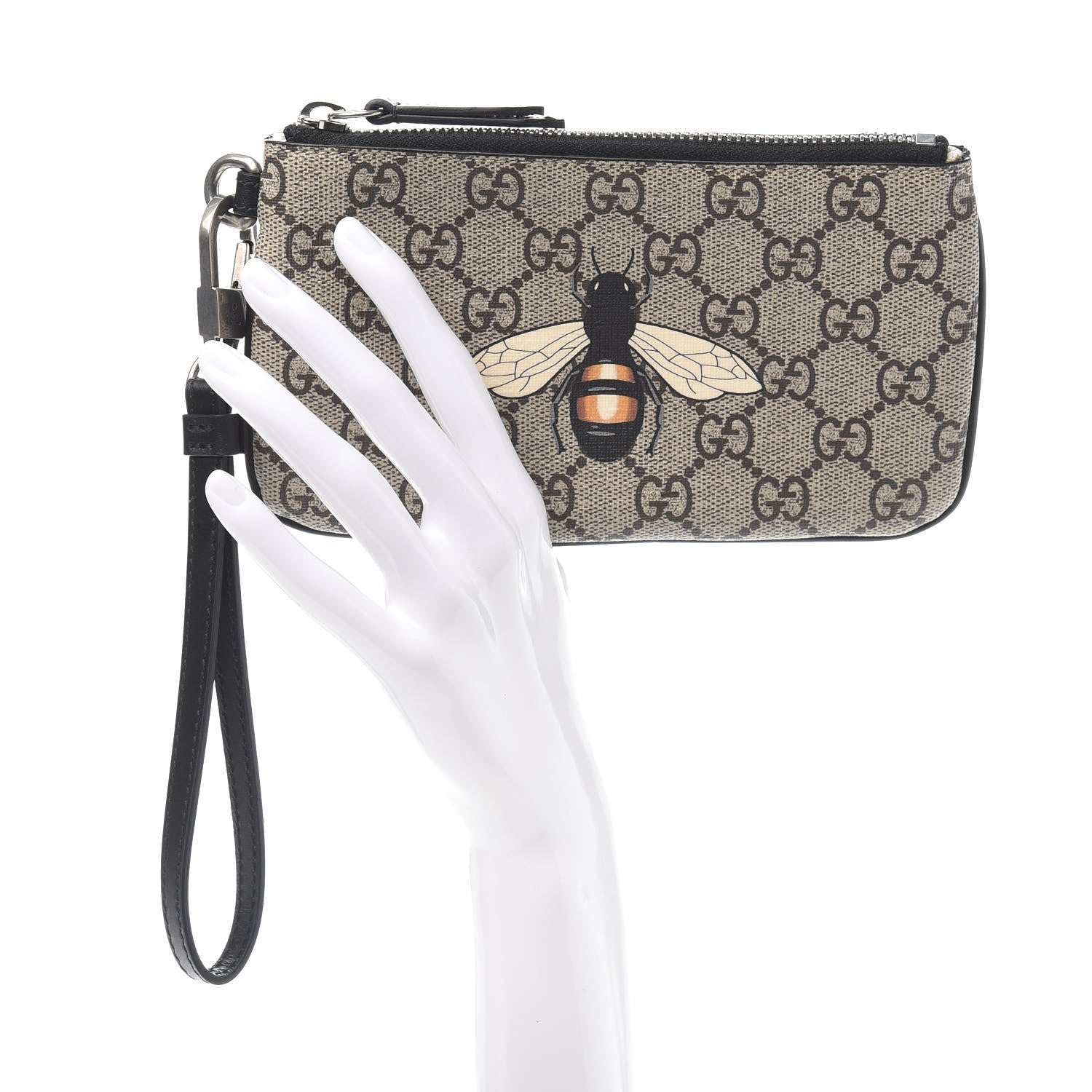 Gucci GG Supreme Monogram Bee Print Wrist Pouch Black 2 of 7