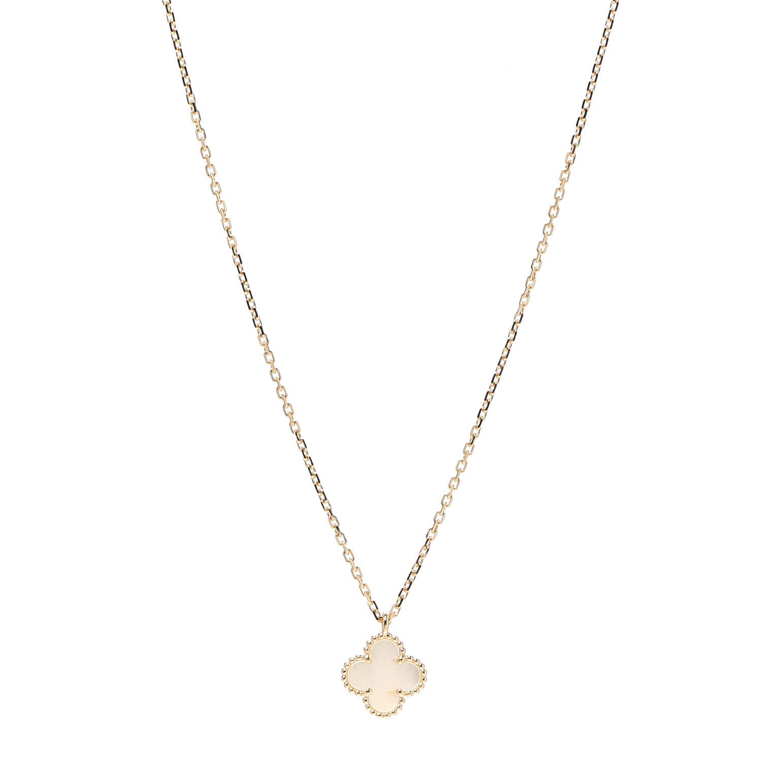 Van Cleef & Arpels 18K Yellow Gold Mother of Pearl Sweet Alhambra Pendant Necklace 1 of 8