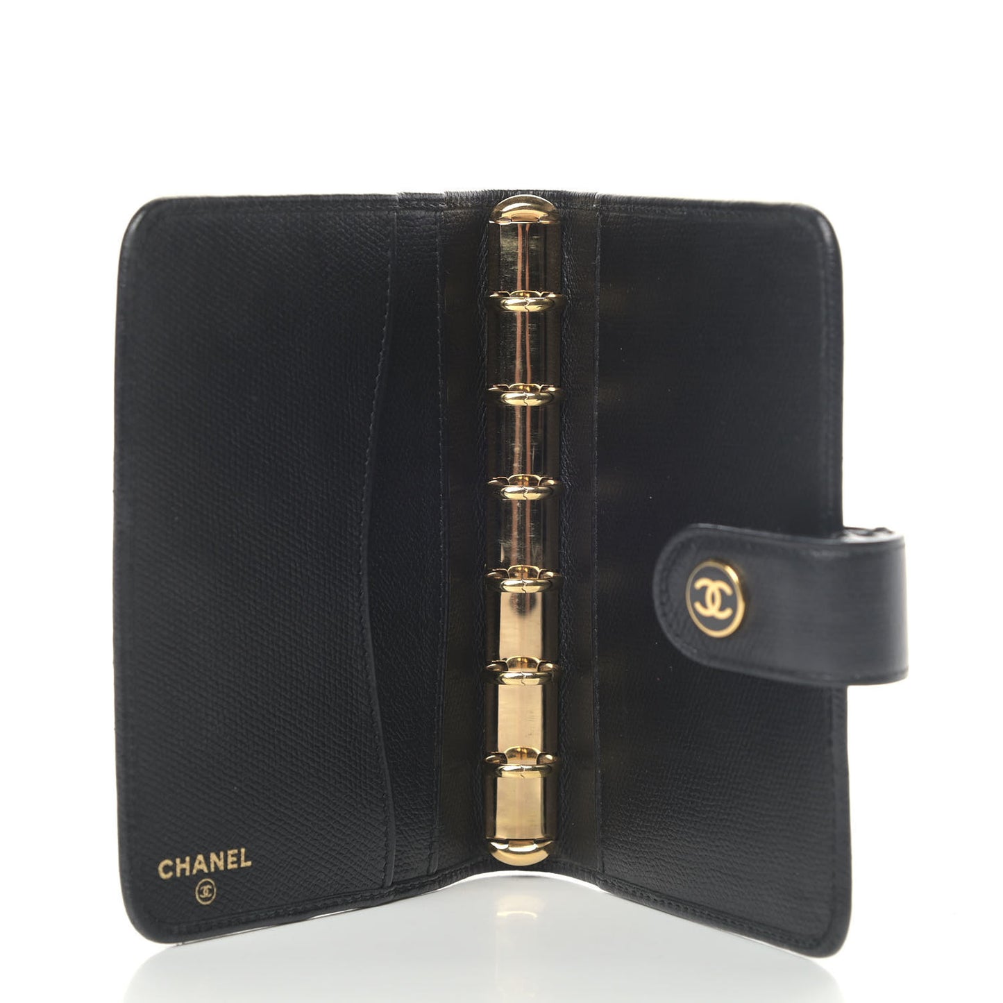 Grained Calfskin CC Button Pocket Agenda Cover Black