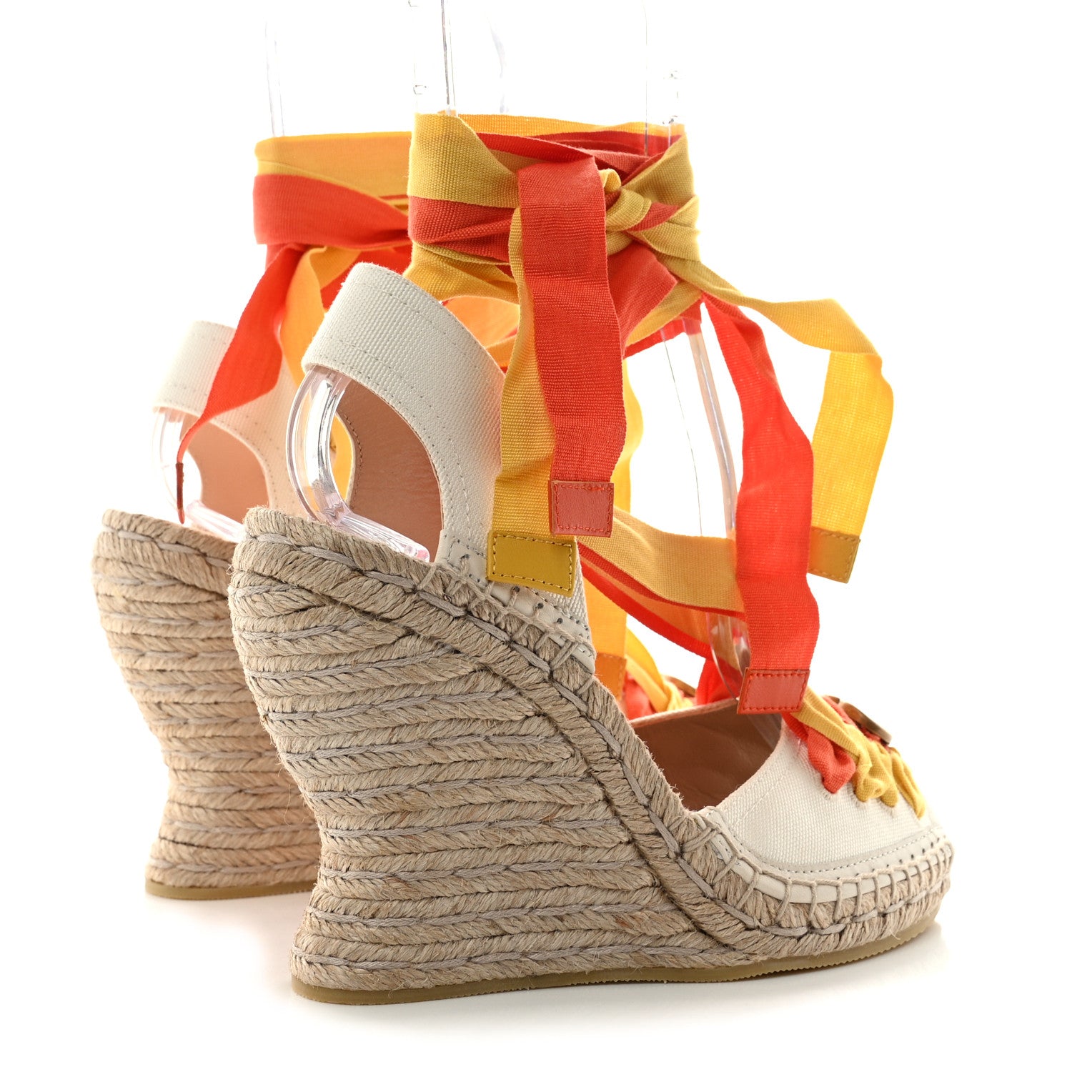 Gucci Canvas Ankle Wrap Interlocking G Platform 35/120mm Espadrille Wedges 37 Orange Yellow 4 of 11