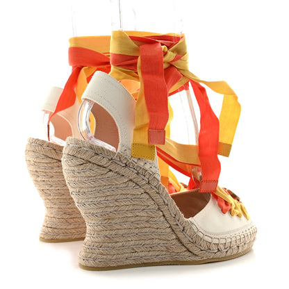 Gucci Canvas Ankle Wrap Interlocking G Platform 35/120mm Espadrille Wedges 37 Orange Yellow 4 of 11
