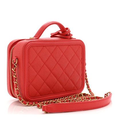 Chanel Caviar Quilted Small CC Filigree Vanity Case Red 3 of 10