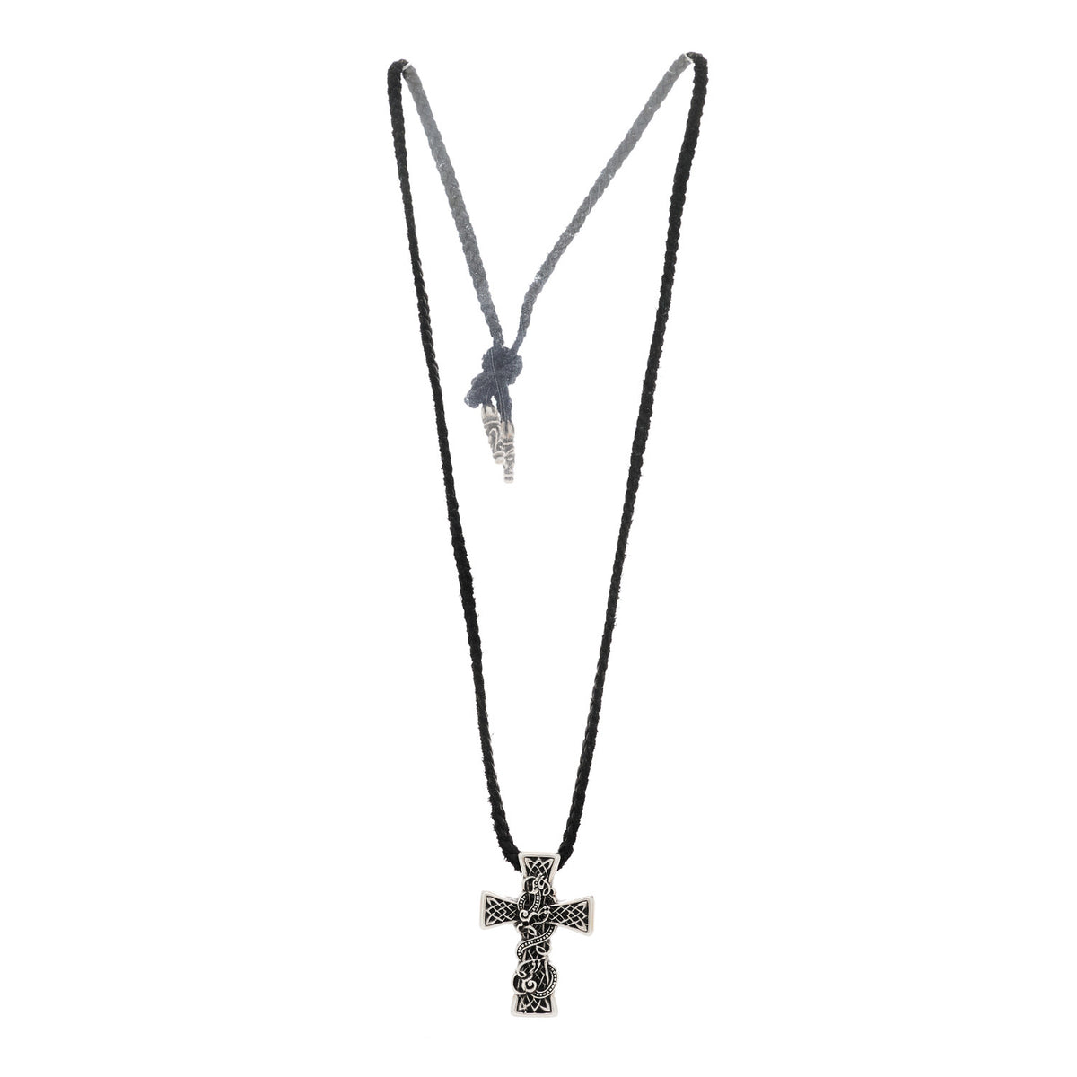 Sterling Silver Leather Celtic Cross Pendant Necklace