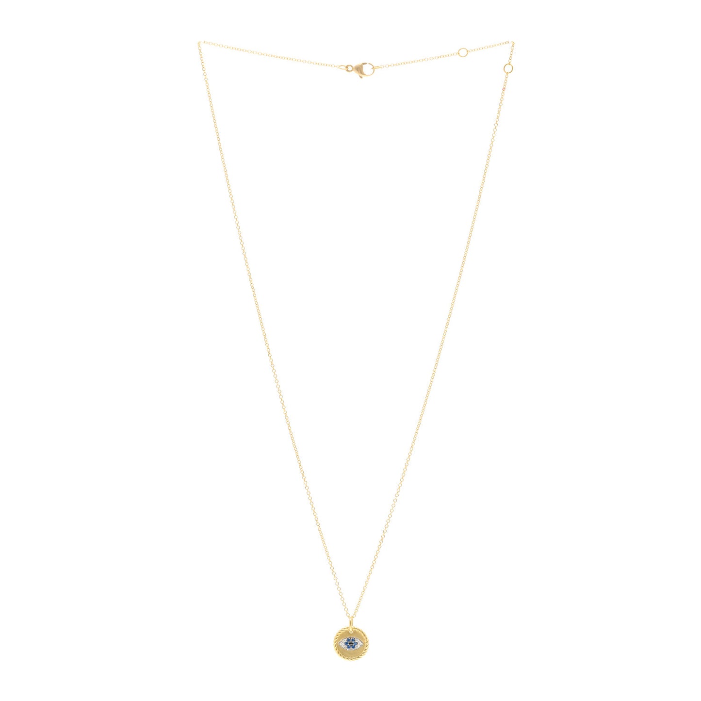 18K Yellow Gold Blue Sapphire Diamond Evil Eye Necklace