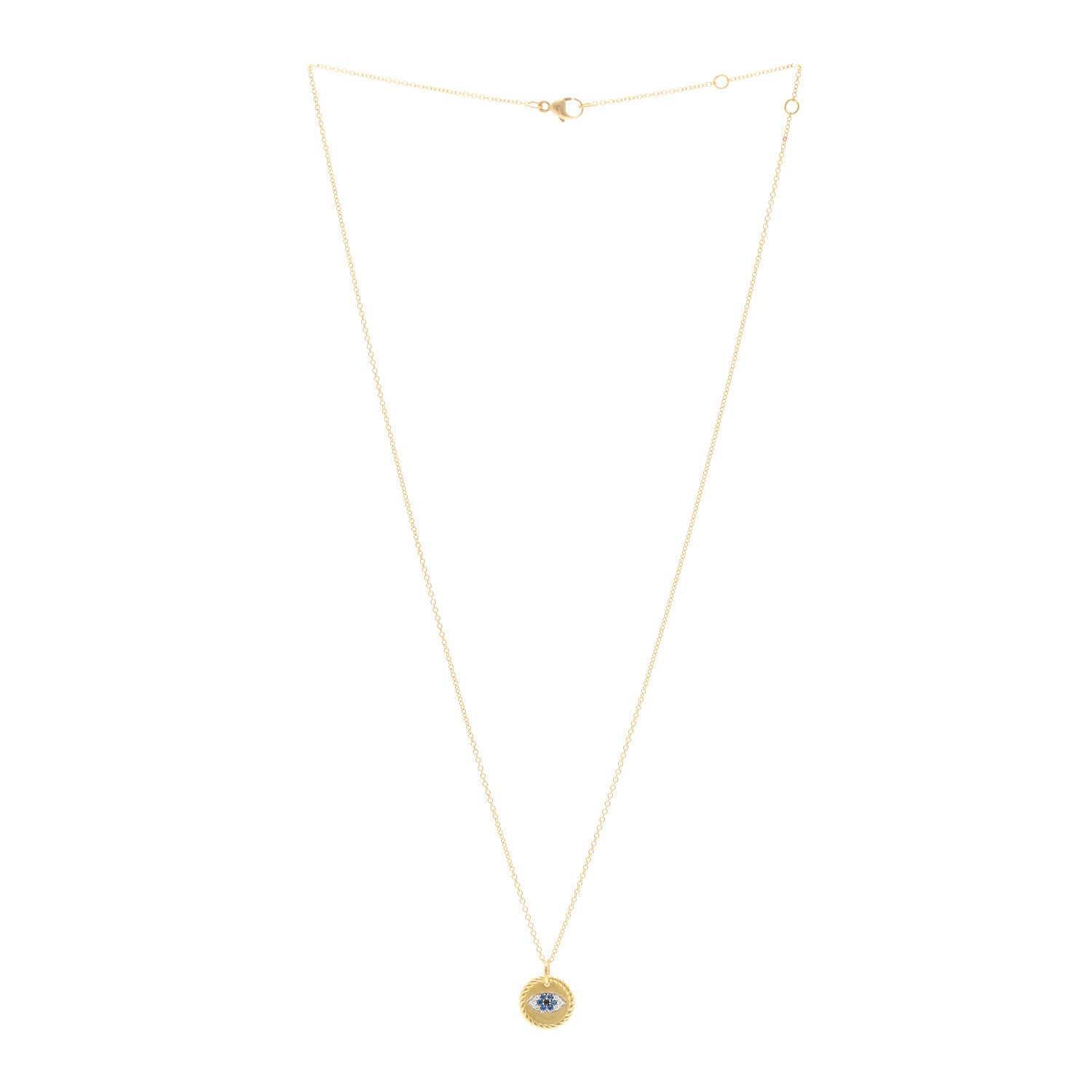 David Yurman 18K Yellow Gold Blue Sapphire Diamond Evil Eye Necklace 3 of 5