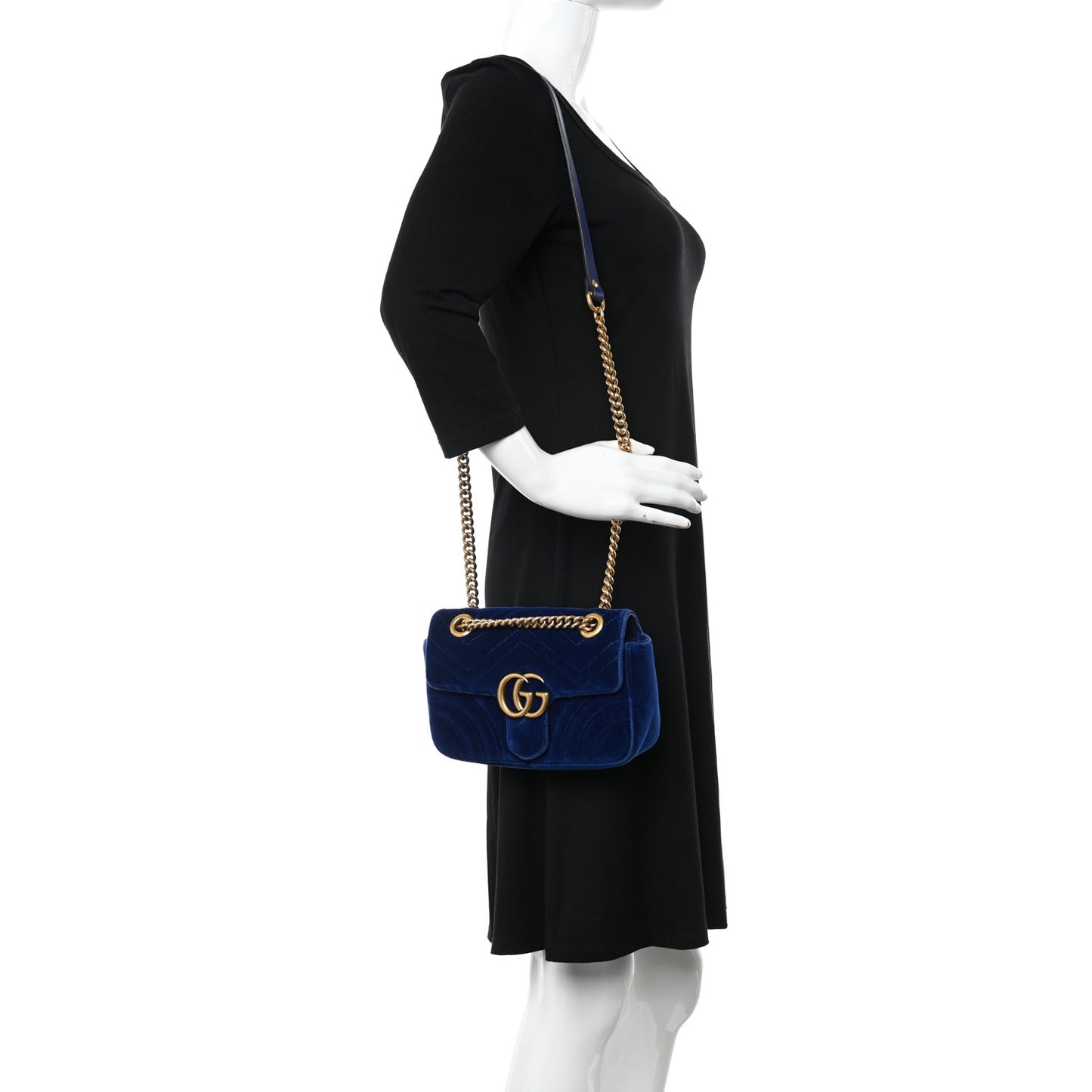 Velvet Matelasse Mini GG Marmont Shoulder Bag Cobalt Blue
