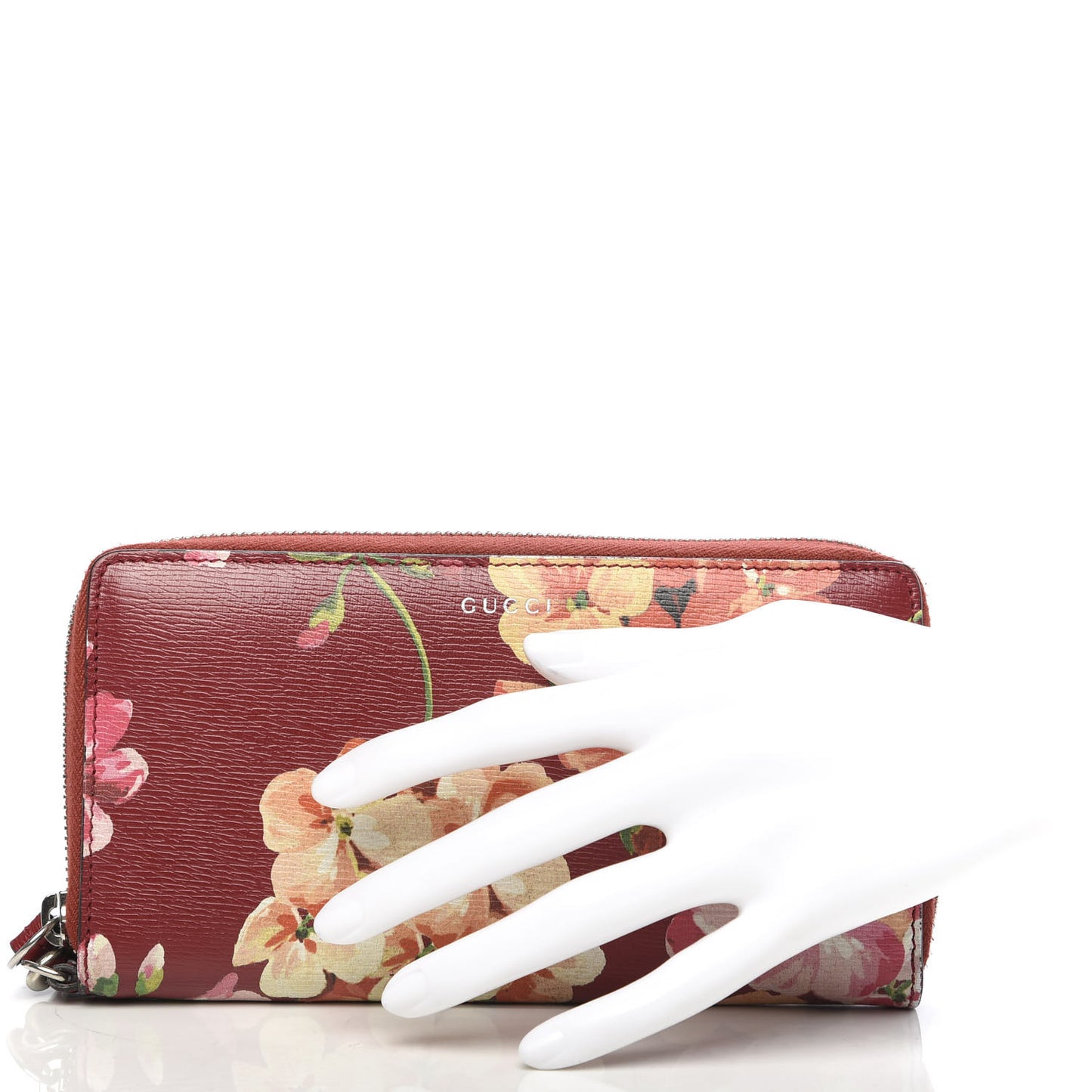 Shangai Calfskin Blooms Print Zip Around Wrist Wallet Romantic Cerise Multicolor