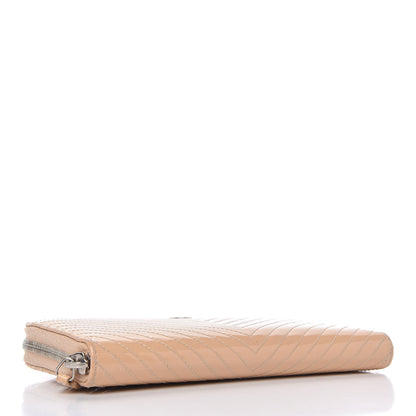Chanel Patent Chevron Quilted Zip Around Wallet Beige 4 of 12