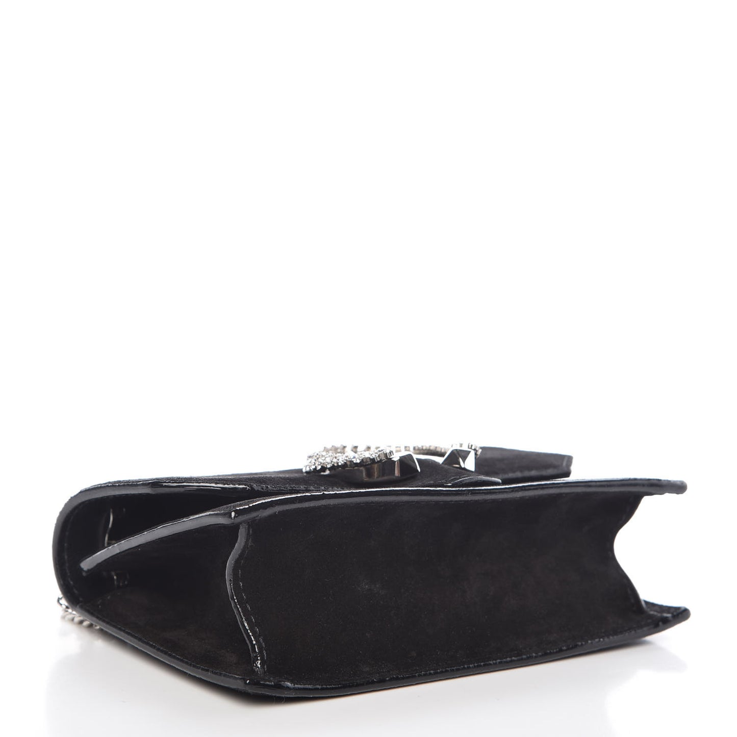 Suede Crystal Buckle Paris Crossbody Bag Black