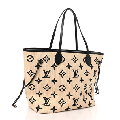 Louis Vuitton Cotton Monogram Embroidered Neverfull MM Beige Black 3 of 9