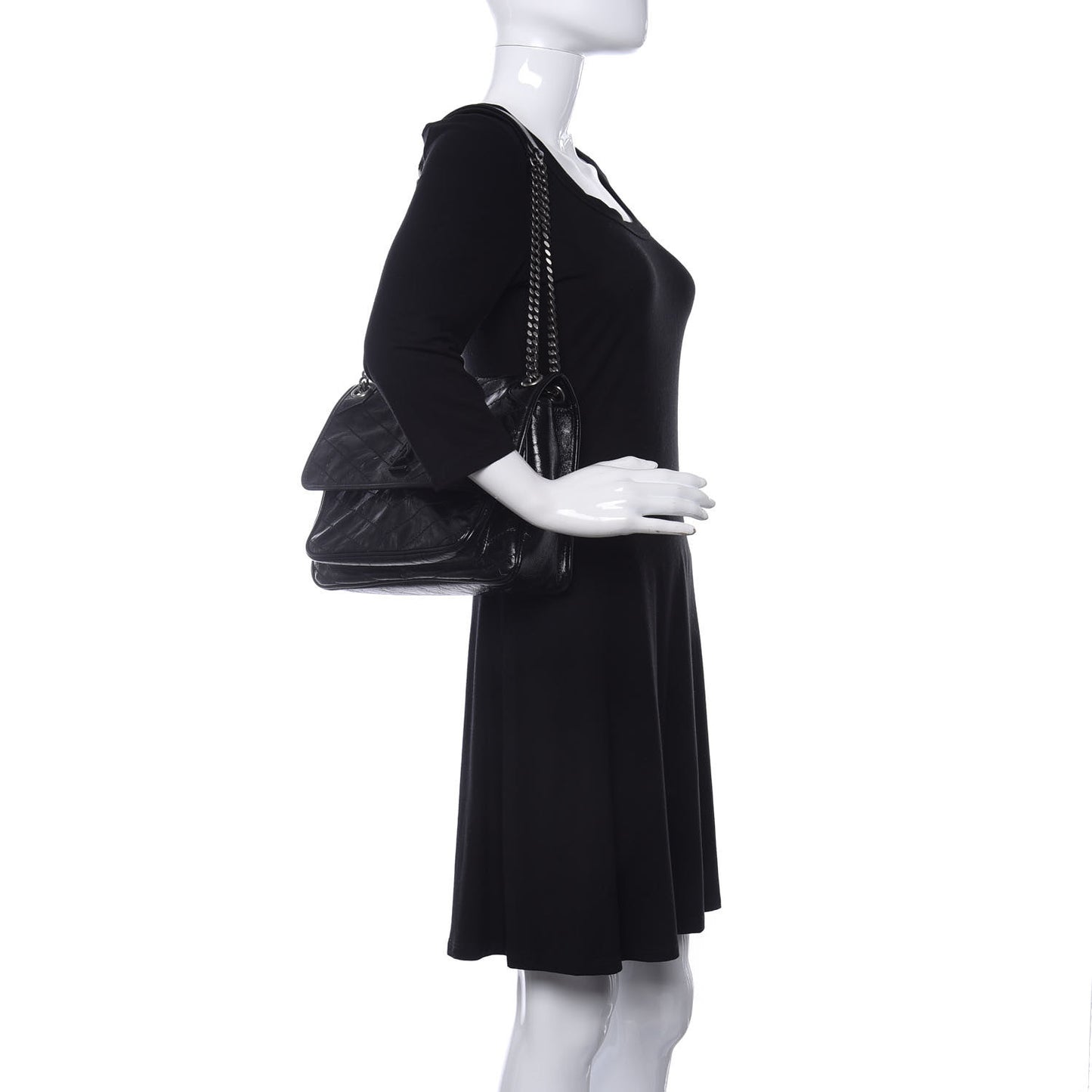 Crinkled Calfskin Matelasse Monogram Medium Niki Chain Satchel Black