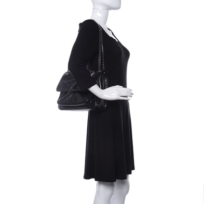 Saint Laurent Crinkled Calfskin Matelasse Monogram Medium Niki Chain Satchel Black 2 of 10