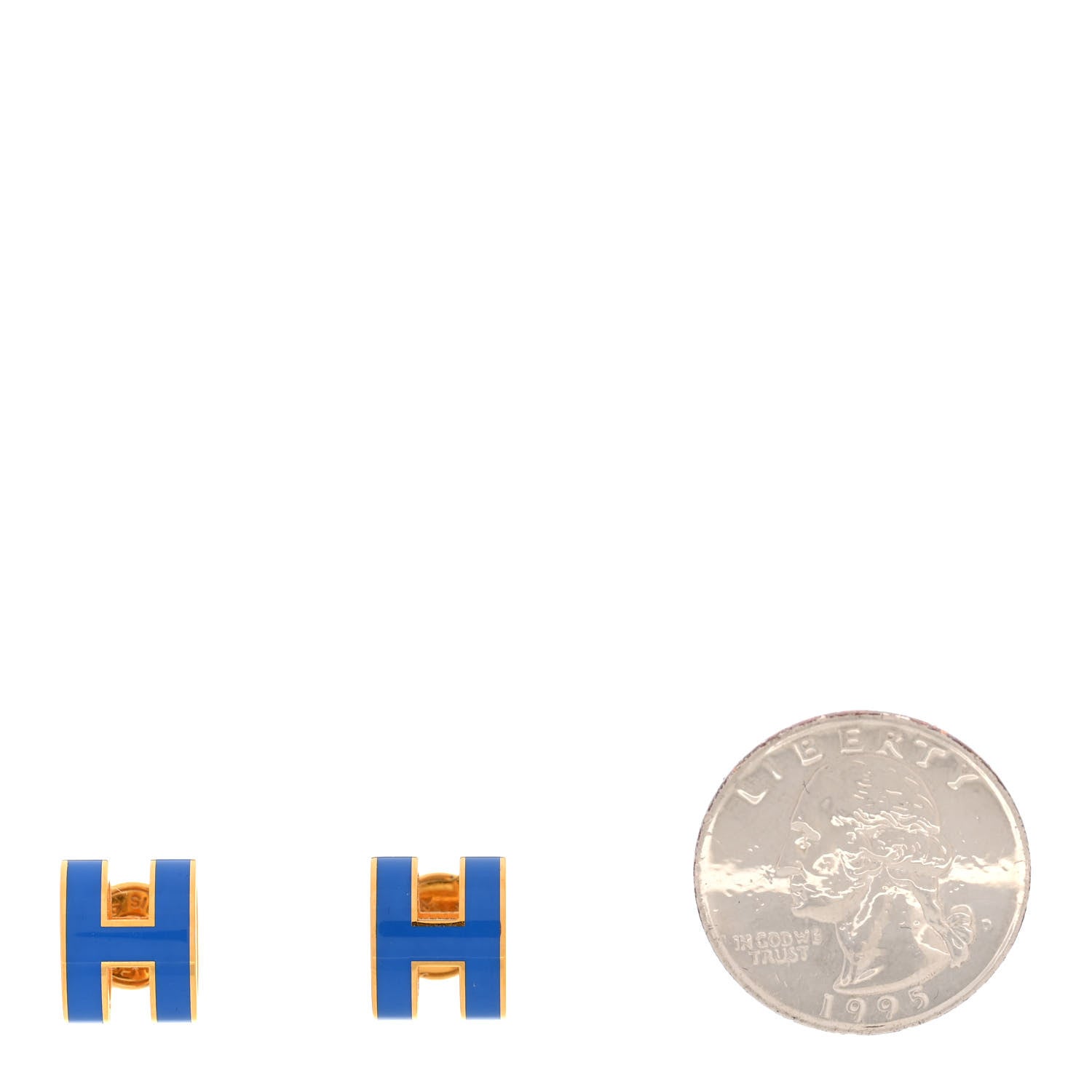 Hermes Gold Lacquered Pop H Earrings Bleu Sature 2 of 6