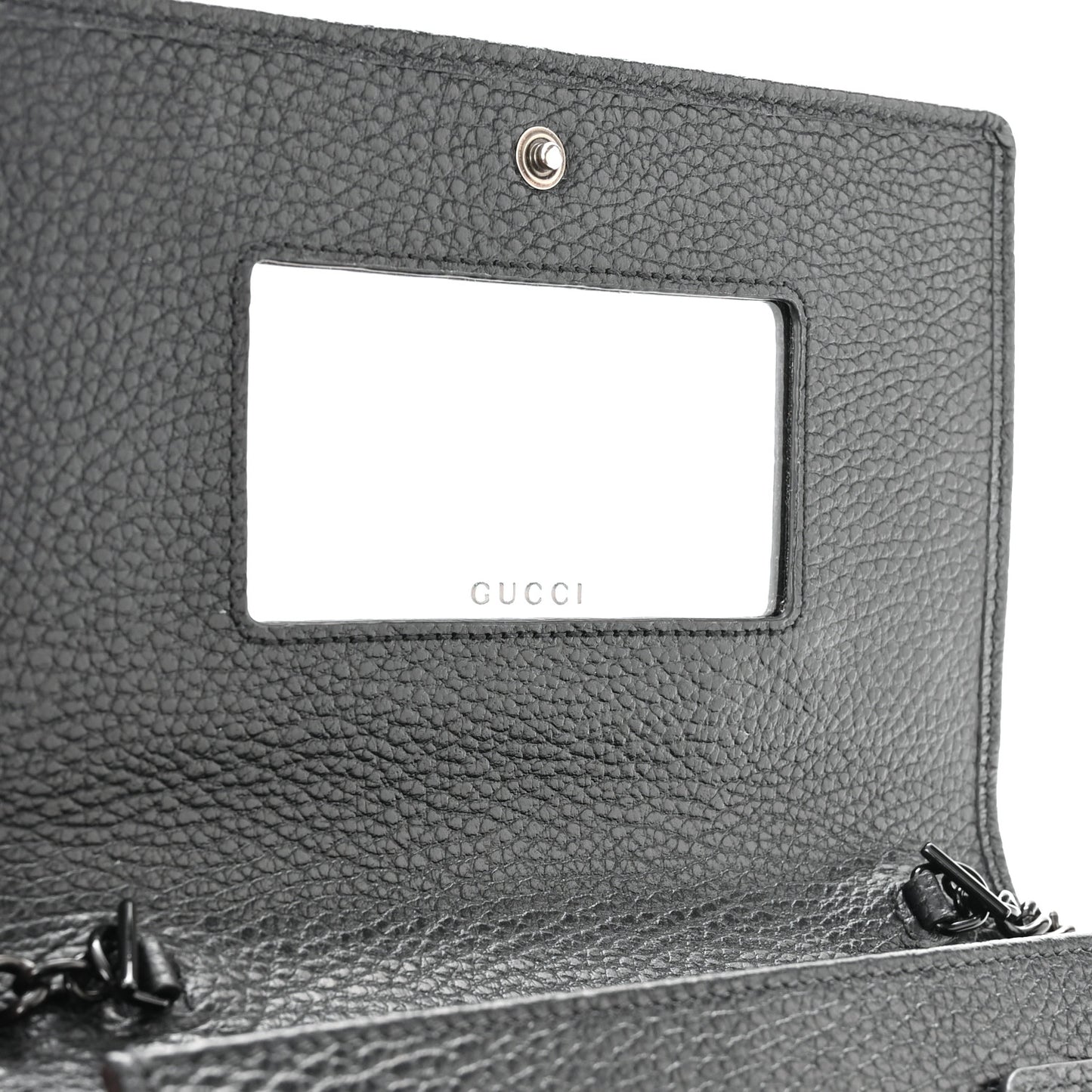 Dollar Calfskin Enamel Monochrome Mini GG Marmont Chain Wallet Black