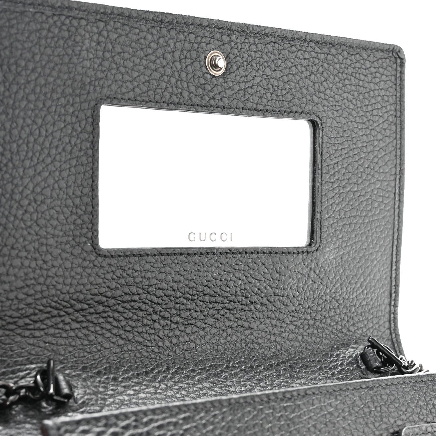 Gucci Dollar Calfskin Enamel Monochrome Mini GG Marmont Chain Wallet Black 6 of 11