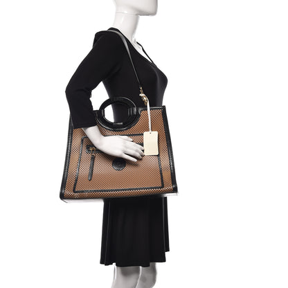 Fendi Vitello Liberty Glossy Lambskin Perforated Medium Runaway Shopper Tote Sand Mimosa Black 2 of 11