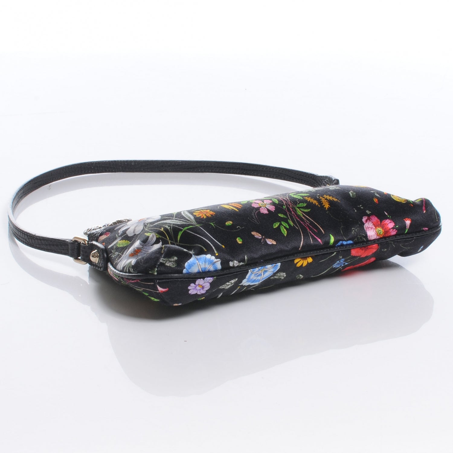 Gucci Silk Flora Flower Garden Bumble Bee Charm Pochette Black 5 of 8