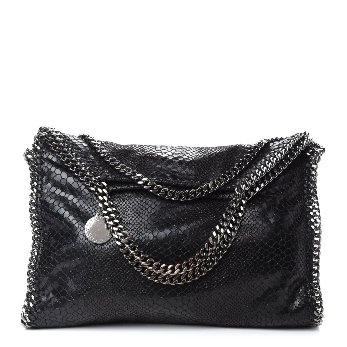 Snakeskin Effect Falabella Fold Over Tote Black
