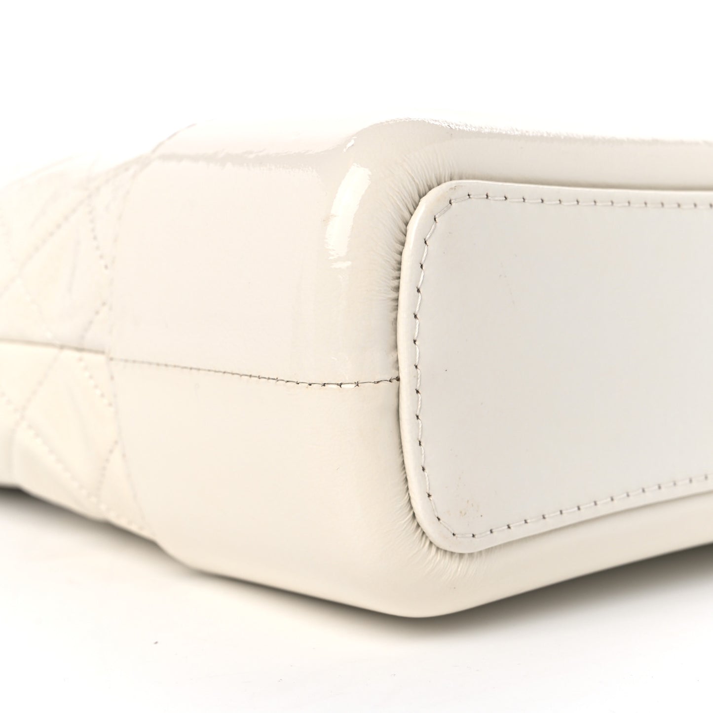 Patent Goatskin Quilted Medium Gabrielle Hobo White