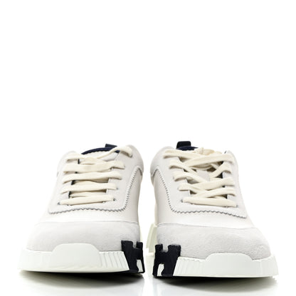 Hermes Goatskin Suede Mens Bouncing Sneakers 42 White 2 of 9