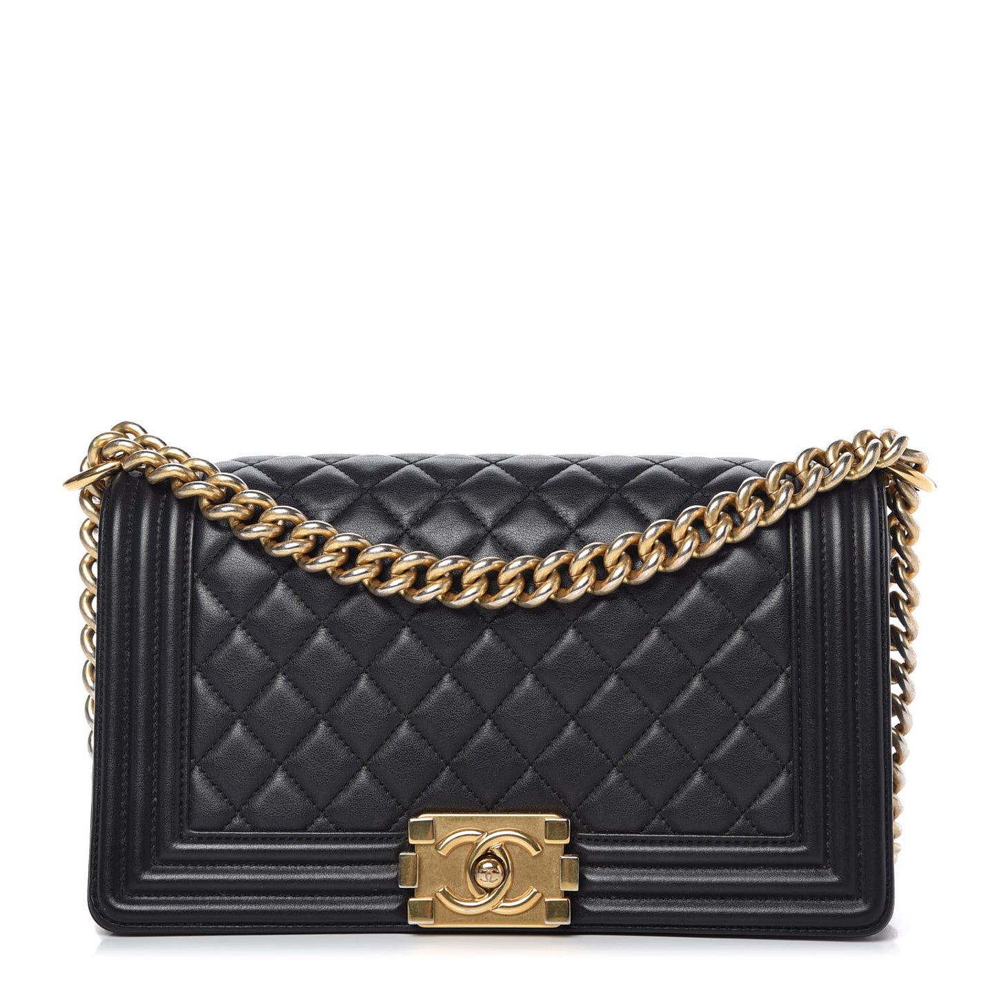 Lambskin Quilted Medium Boy Flap Black