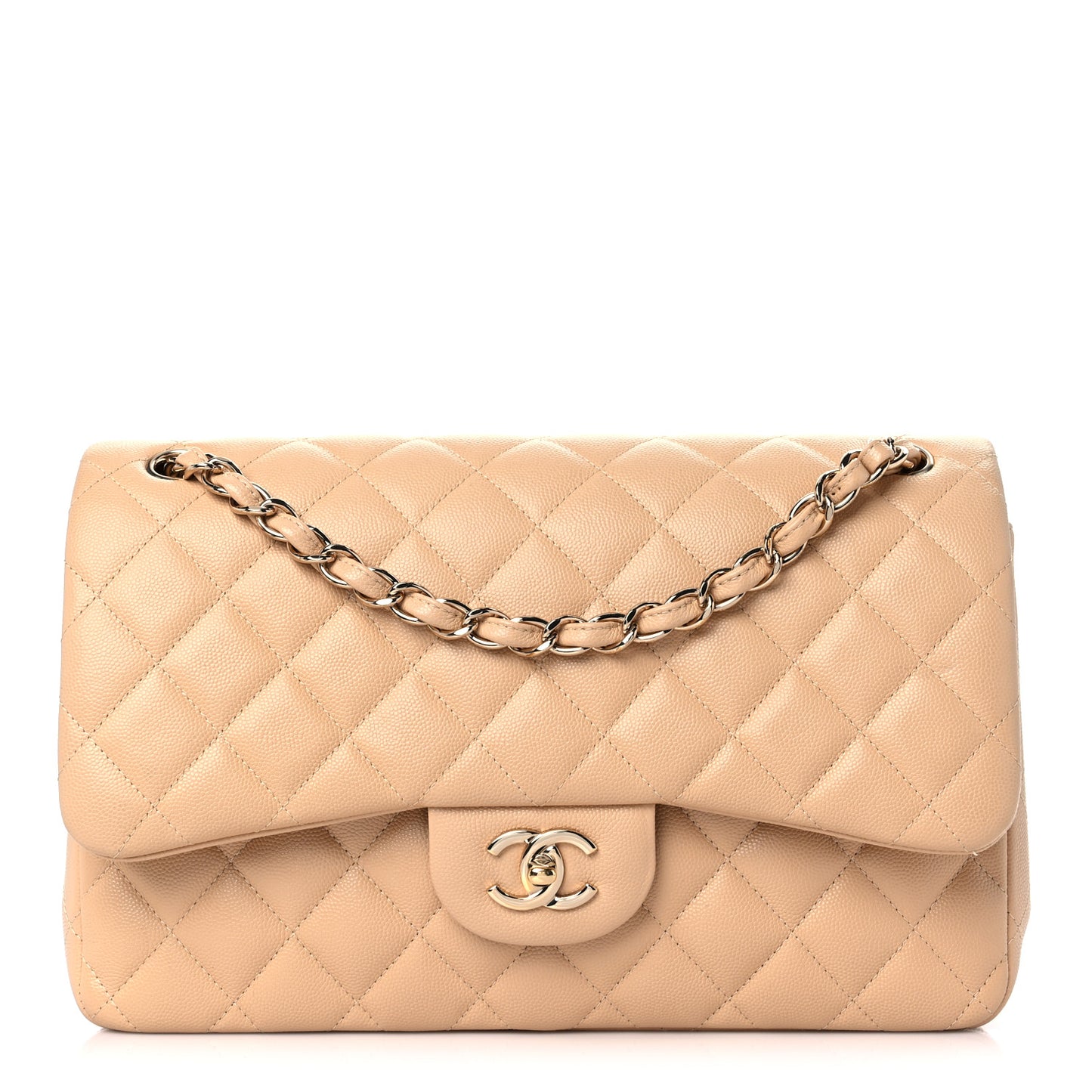 Caviar Quilted Jumbo Double Flap Beige
