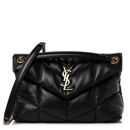 Saint Laurent Lambskin Quilted Small Loulou Puffer Monogram Chain Satchel Black 1 of 10