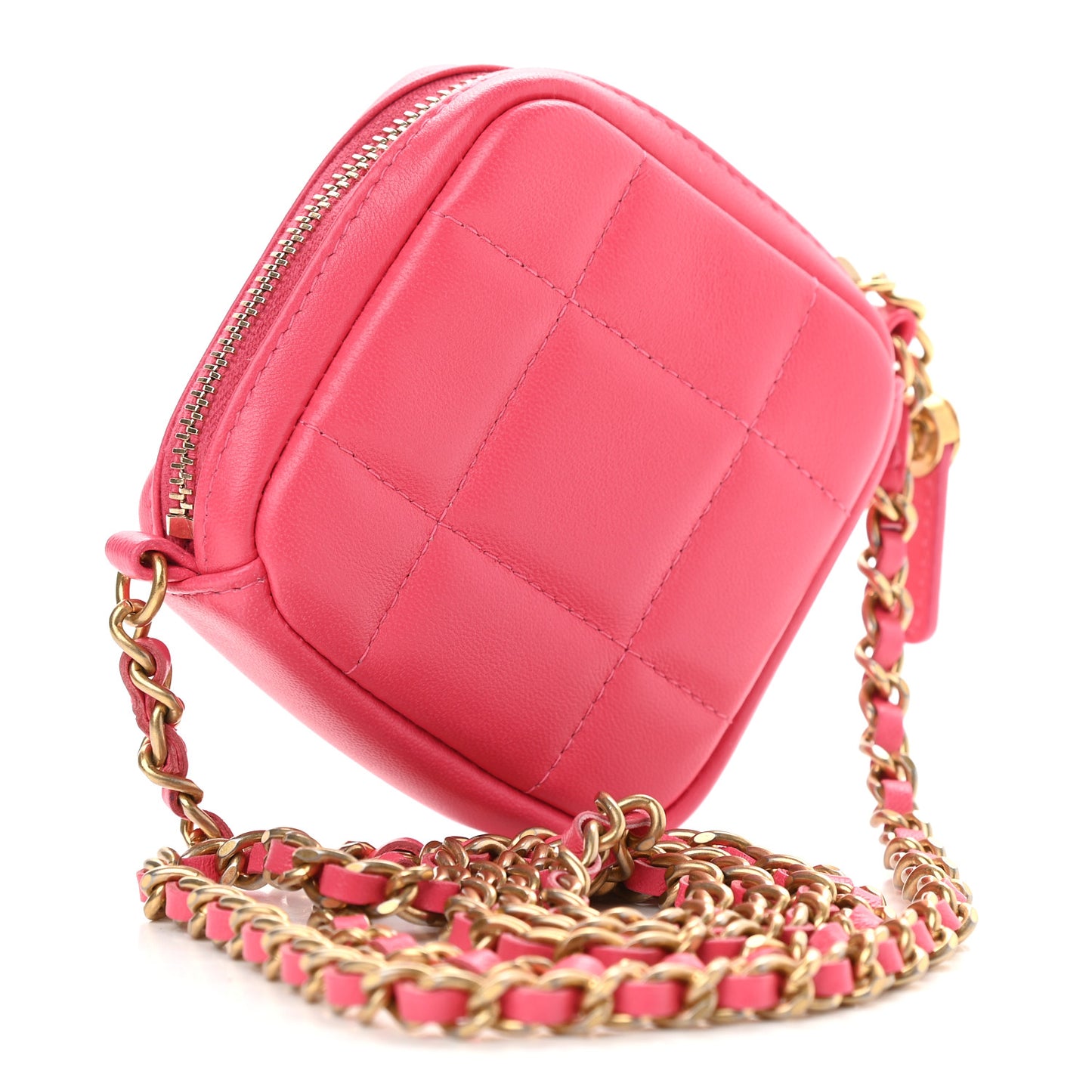 Lambskin Quilted Diamond Coin Purse With Chain Pink