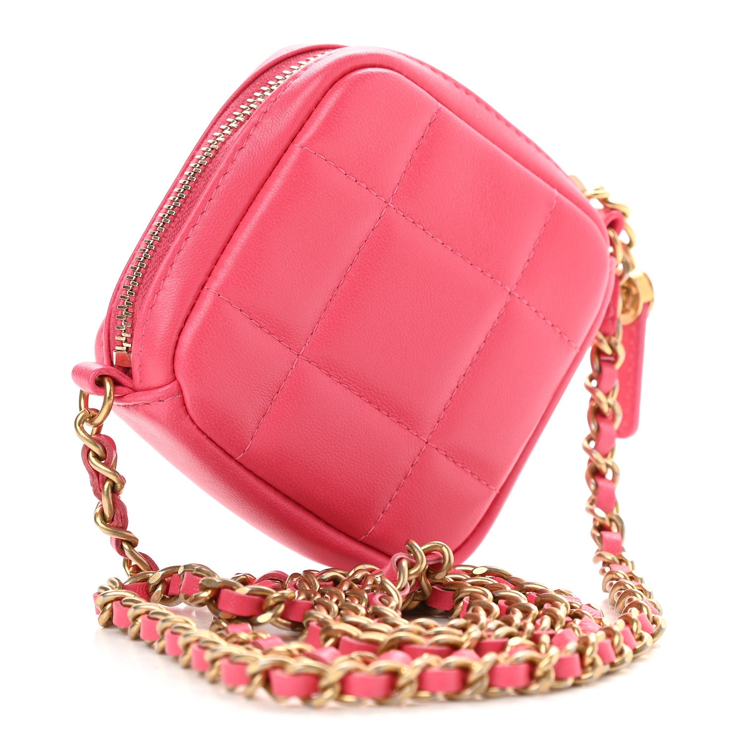 Chanel Lambskin Quilted Diamond Coin Purse With Chain Pink 2 of 9