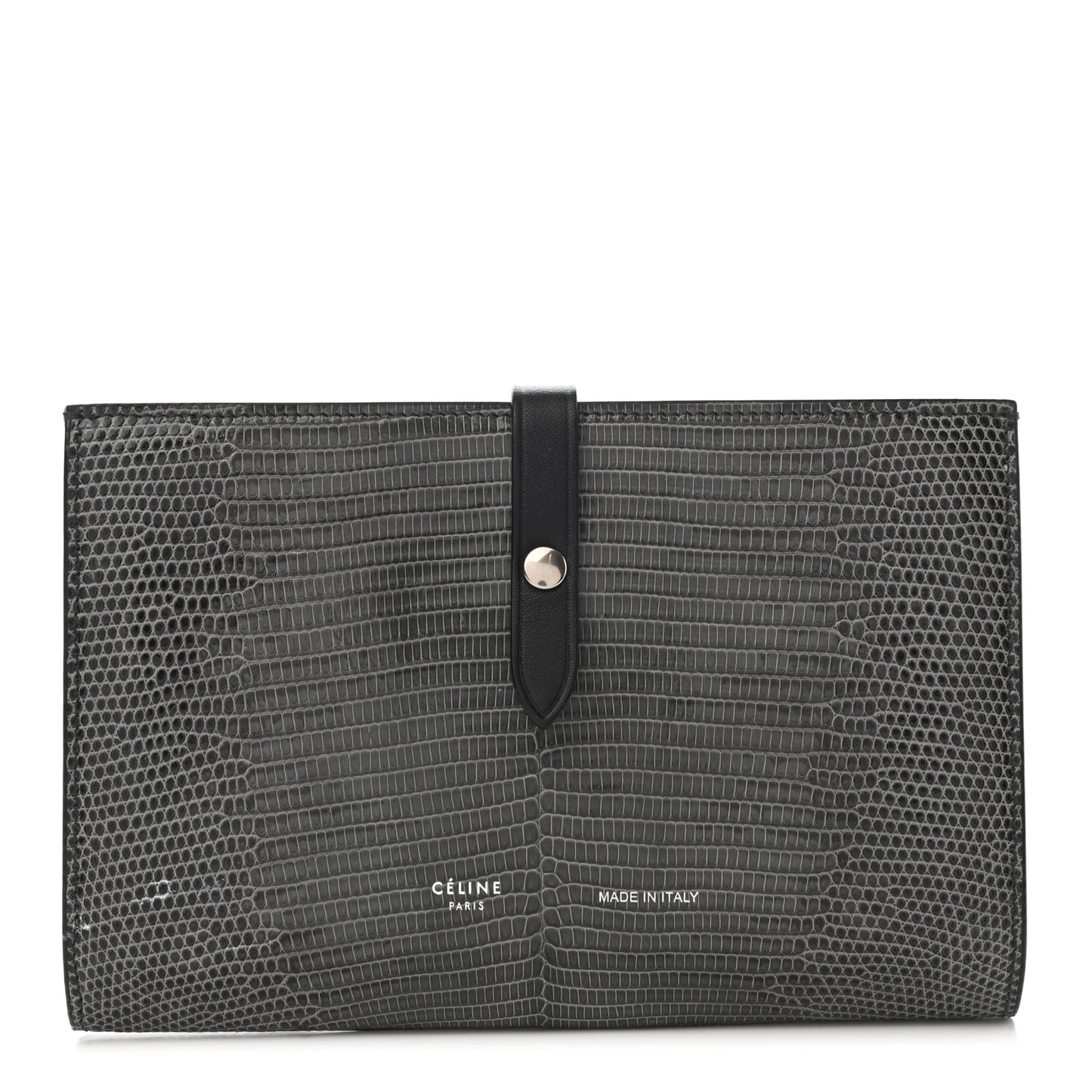 Lizard Calfskin Large Multifunction Strap Wallet Black