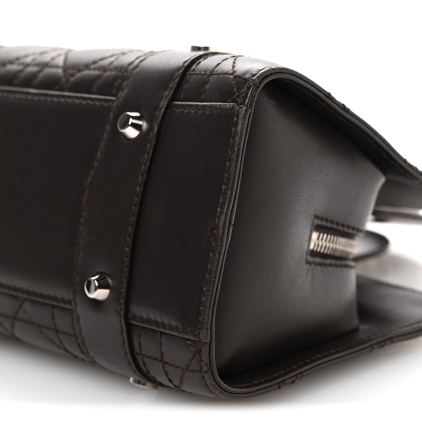 Lambskin Cannage Stitched Small East West Lady Dior Marron Fonce