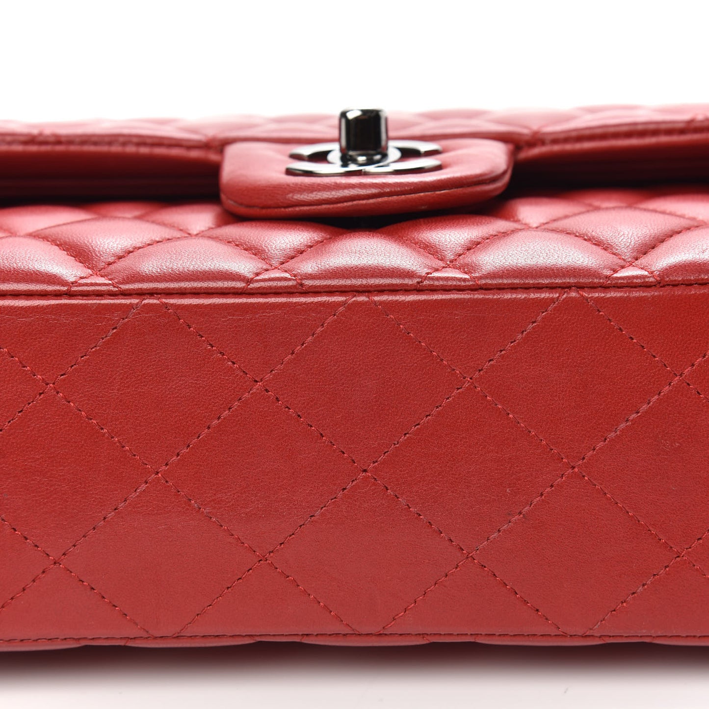 Lambskin Quilted Medium Double Flap Red