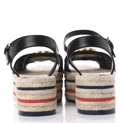 Gucci Cotton Malaga Kid Crochet Pearly GG Lilibeth Espadrille Platform Sandals 38 Black 7 of 14