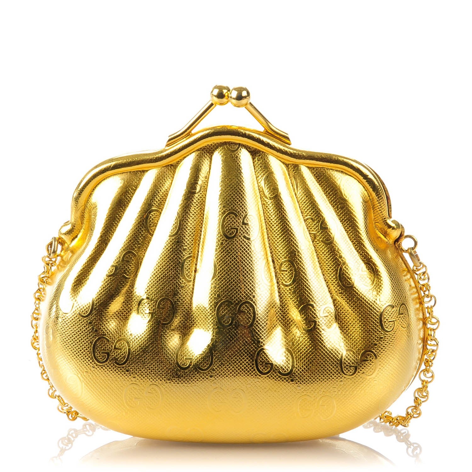Gucci Metal GG Monogram Kisslock Minaudiere Gold 7 of 12