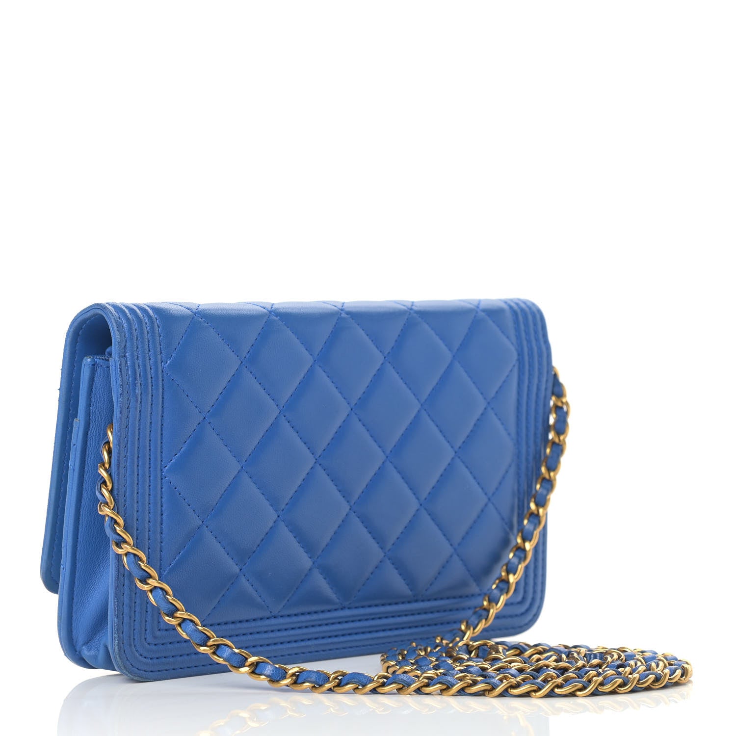 Chanel Lambskin Quilted Boy Wallet On Chain WOC Blue 2 of 15