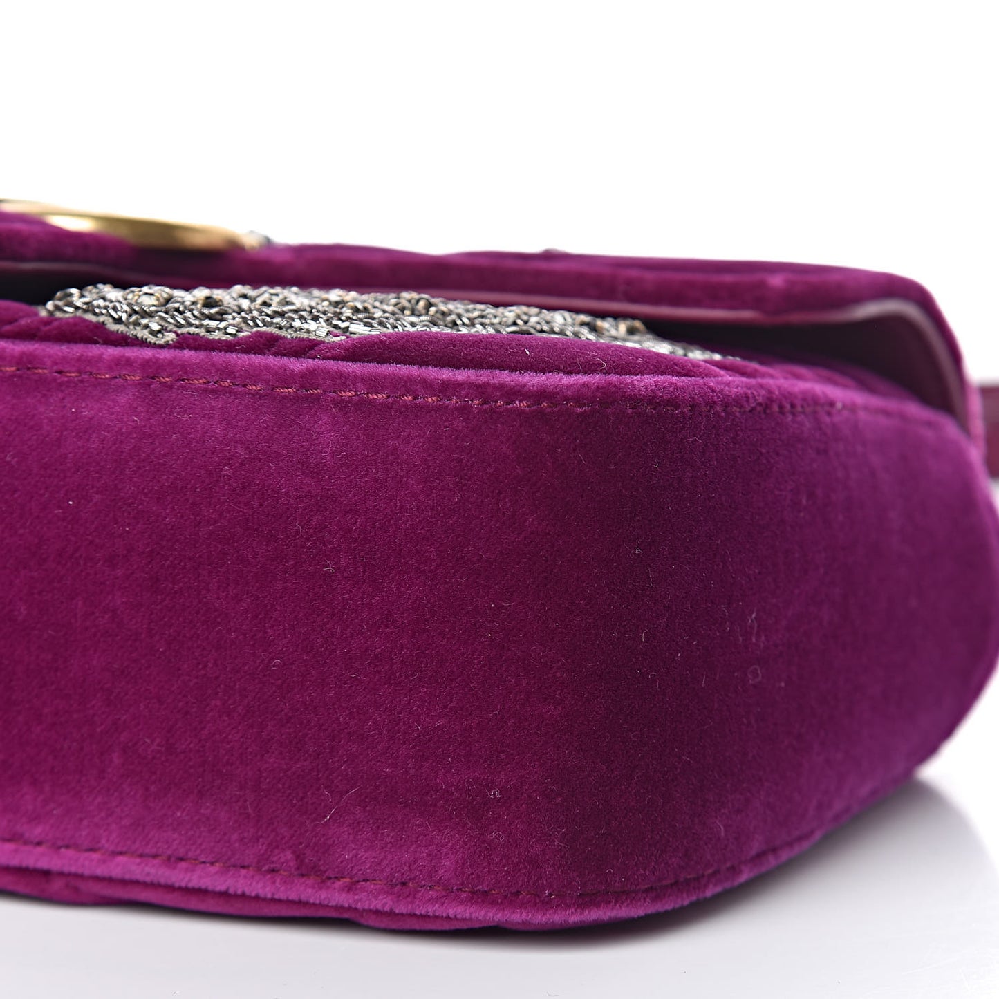 Velvet Matelasse Embroidered Mini GG Marmont Shoulder Bag Bordeaux