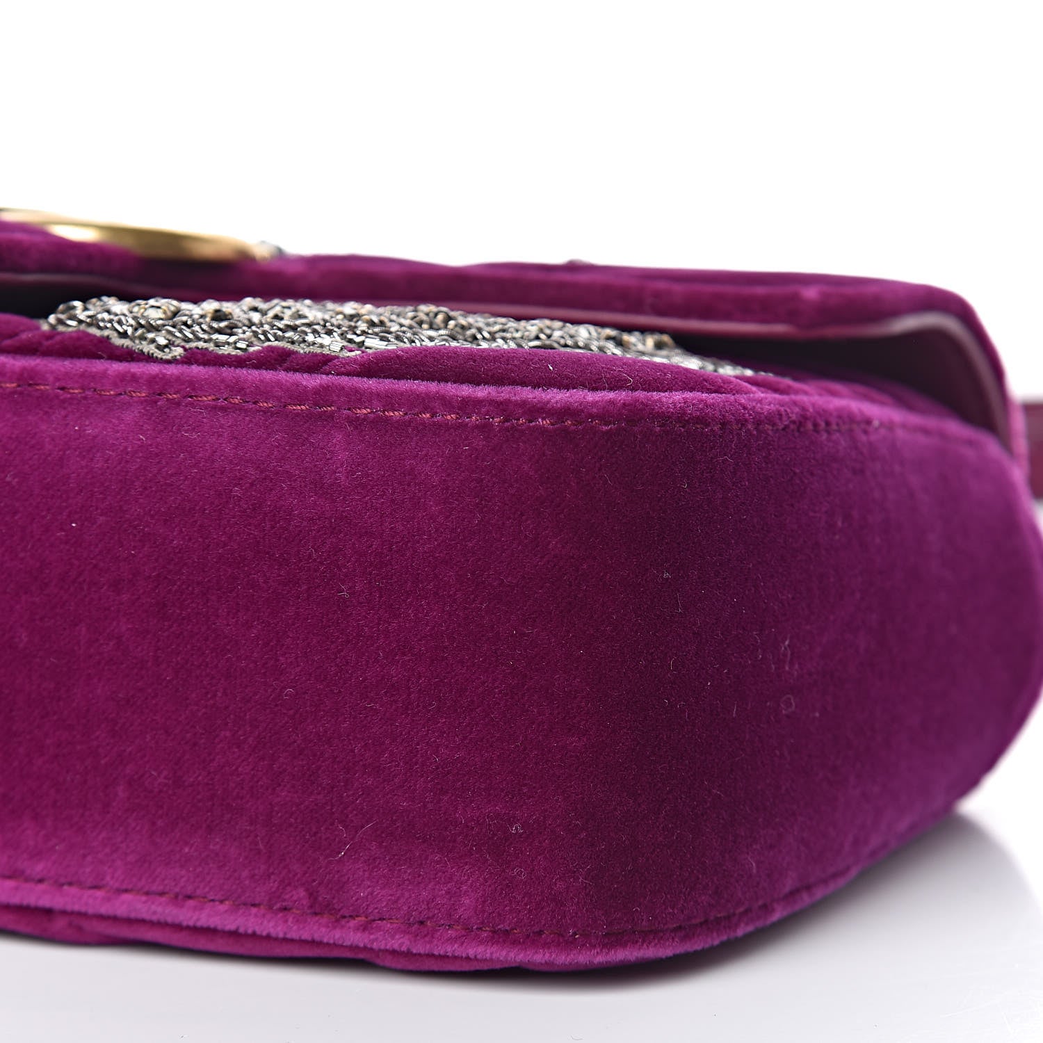 Gucci Velvet Matelasse Embroidered Mini GG Marmont Shoulder Bag Bordeaux 10 of 12