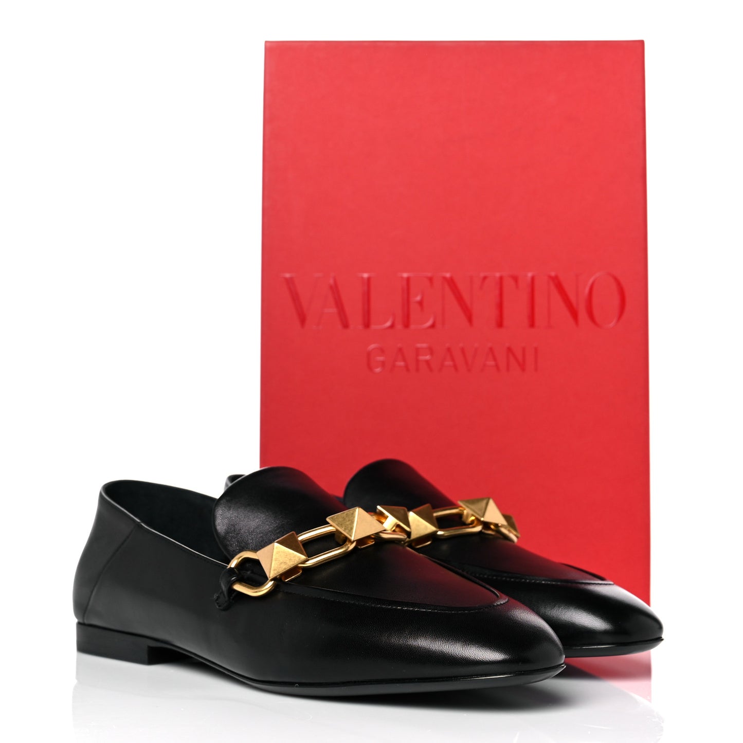 Nappa Stud Sign Loafers 40 Black