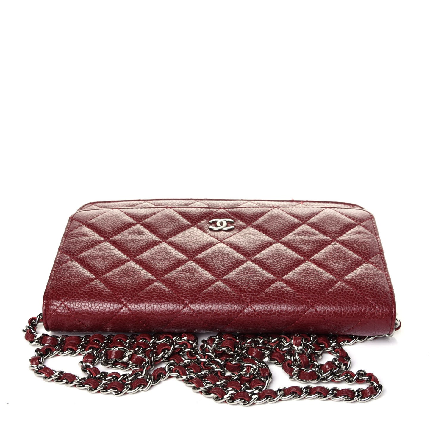 Caviar Quilted Wallet On Chain WOC Dark Red