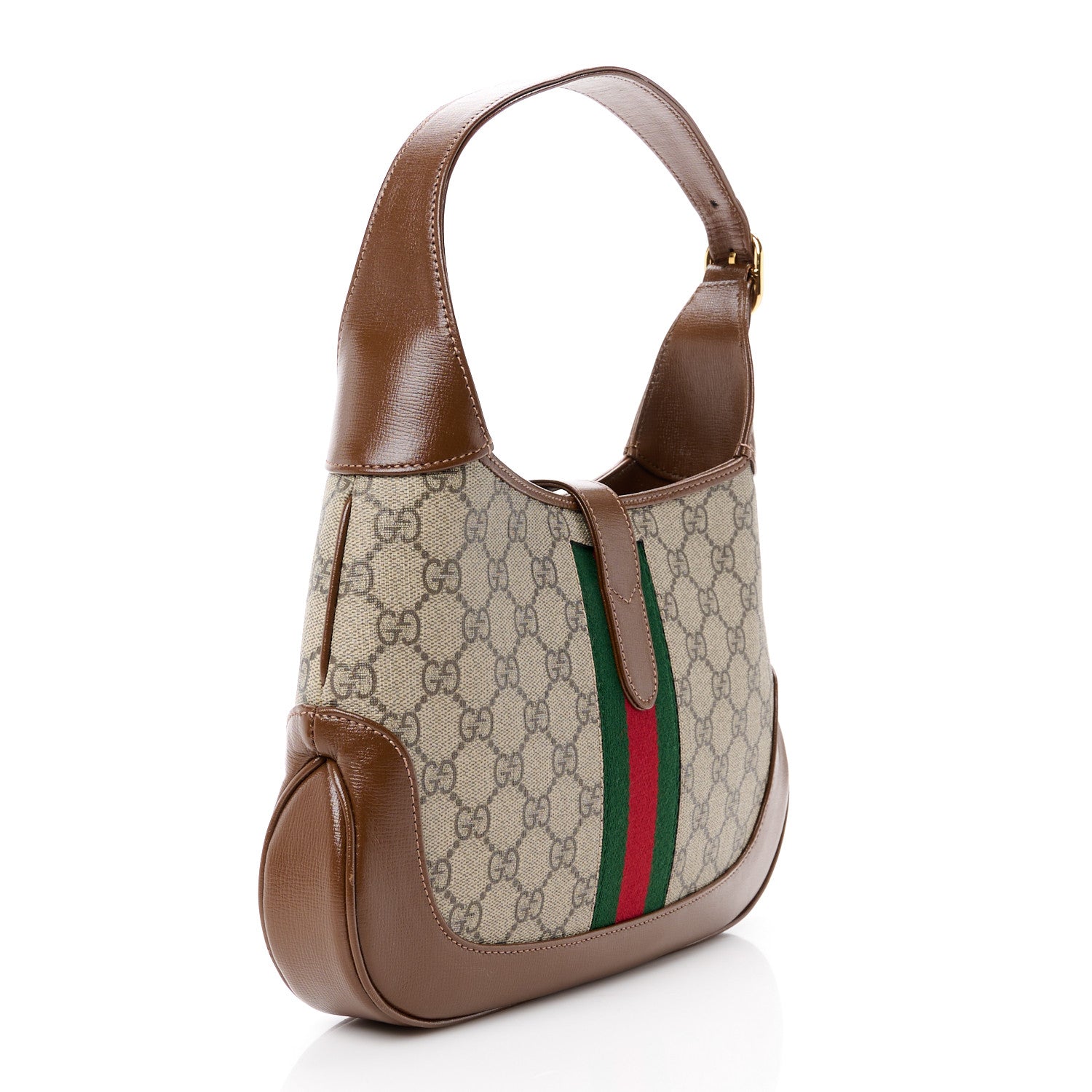 Gucci GG Supreme Monogram Azalea Calfskin Web Small Jackie 1961 Hobo Beige Ebony Brown Sugar 3 of 12