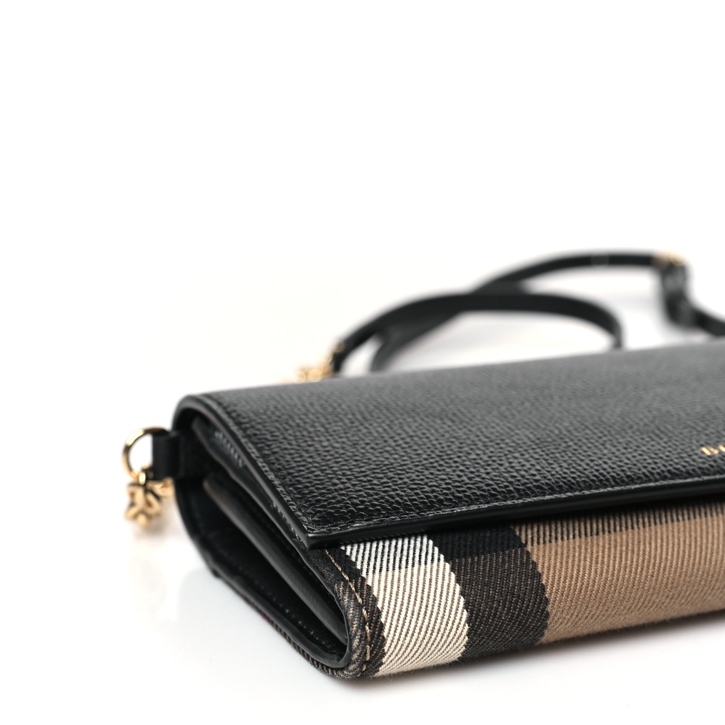 Grainy Calfskin House Check Henley Wallet On Chain Black