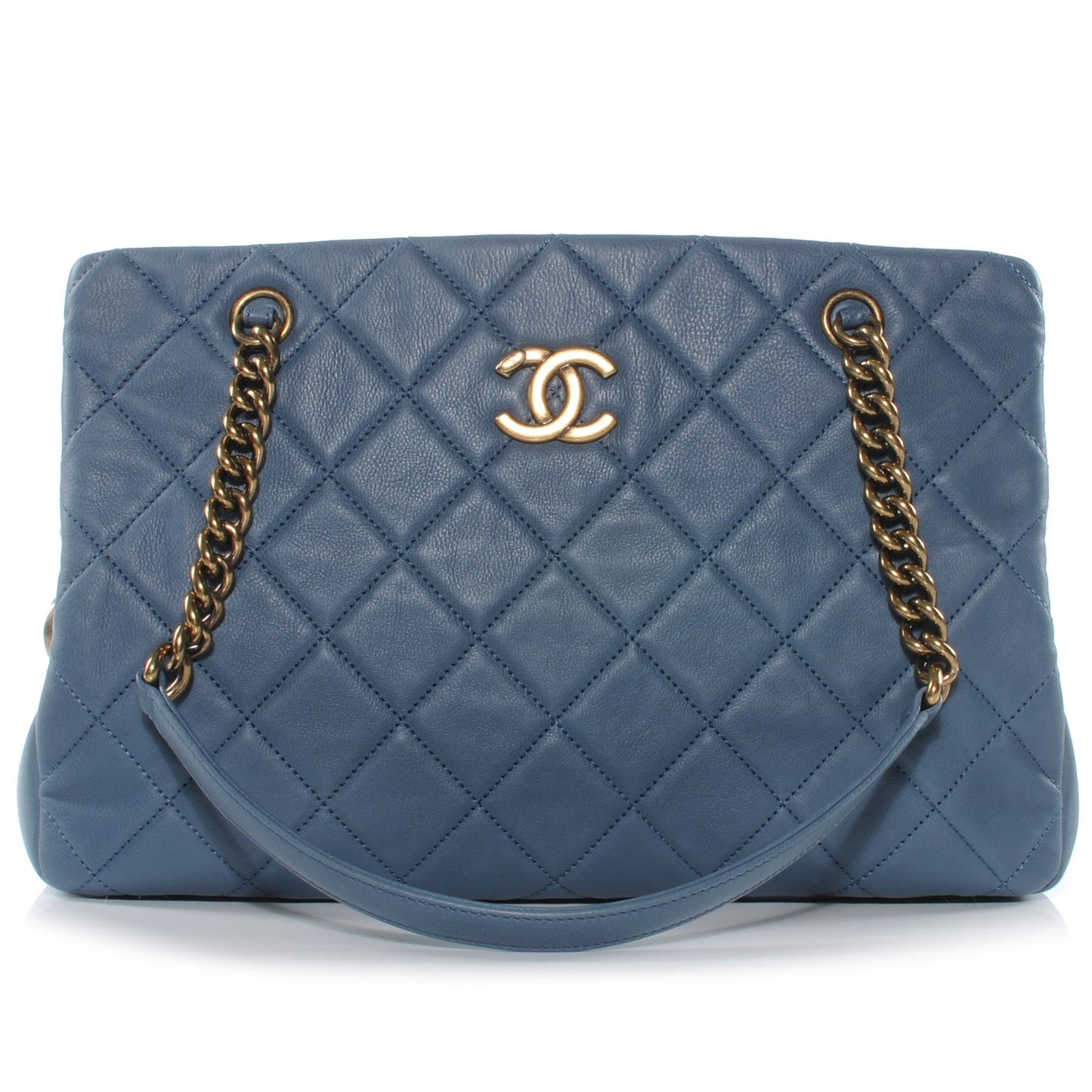Calfskin CC Crown Small Tote Blue